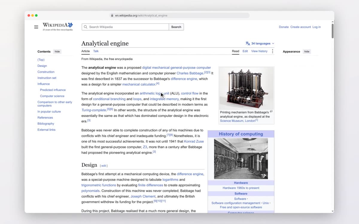 Article Analytical engine, final frame of the video